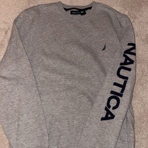 Nautica Men's Crewneck Sweater in Gray with Navy Lettering